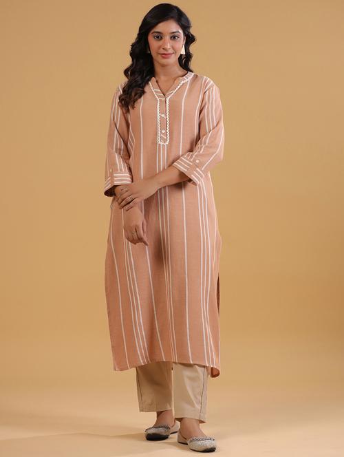 women striped three quarter sleeve straight kurta - 21642036 - Very Small Image - 1