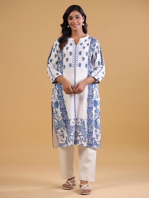women printed three quarter sleeve straight kurta - 21642038 - Very Small Image - 1