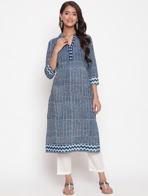 women batik three quarter sleeve straight kurta - 21642041 - Very Small Image - 1