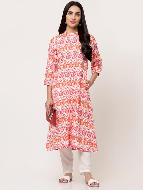 women ikat three quarter sleeve a-line kurta - 21642055 - Very Small Image - 1