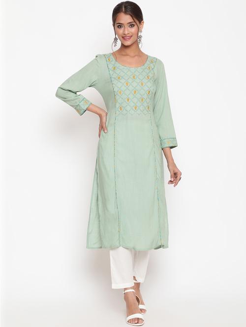 women embroidered three quarter sleeve straight kurta - 21642058 - Very Small Image - 1
