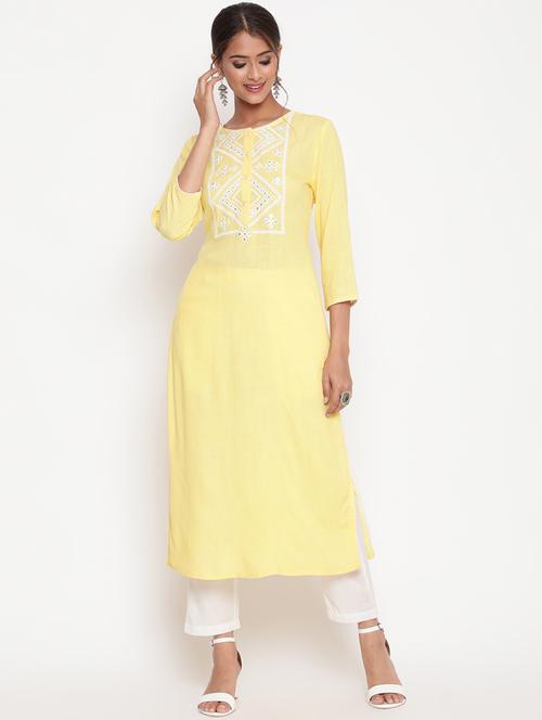 women embroidered three quarter sleeve straight kurta - 21642060 - Very Small Image - 1