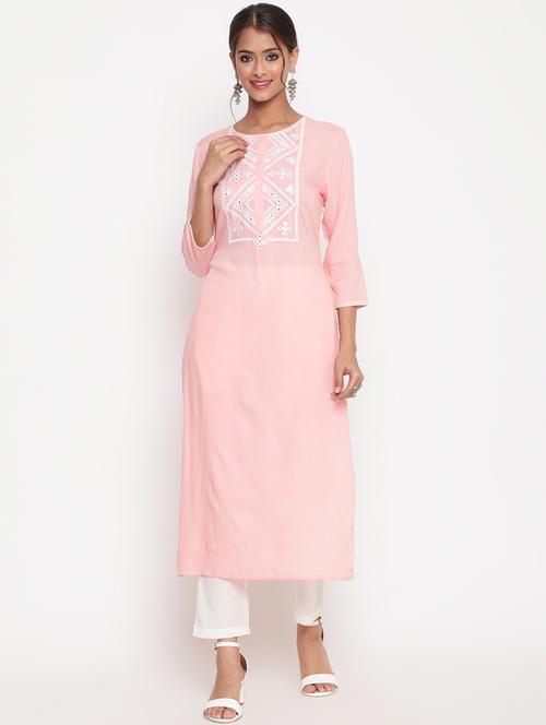 women embroidered three quarter sleeve straight kurta - 21642061 - Very Small Image - 1