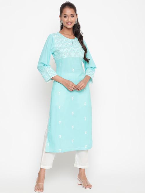 women embroidered three quarter sleeve straight kurta - 21642063 - Very Small Image - 1