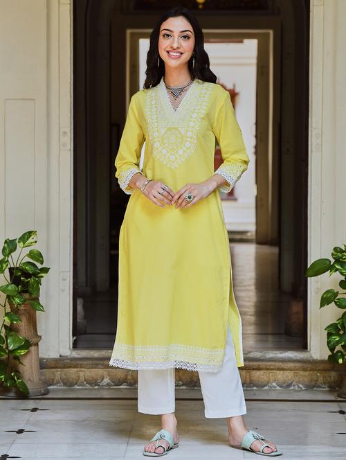 women embroidered three quarter sleeve straight kurta - 21642065 - Very Small Image - 1