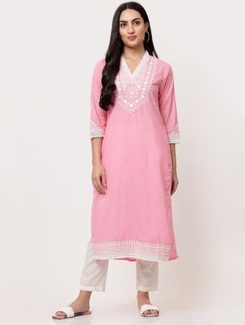 women embroidered three quarter sleeve straight kurta - 21642066 - Very Small Image - 1