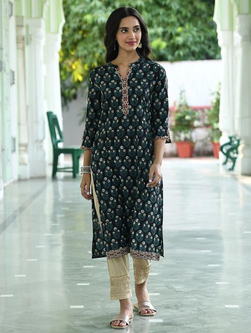 women embroidered three quarter sleeve straight kurta - 21642072 - Very Small Image - 1