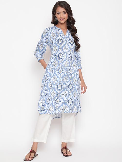 women printed three quarter sleeve straight kurta - 21642076 - Very Small Image - 1