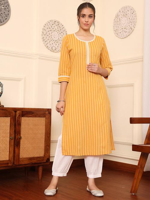 women striped three quarter sleeve straight kurta - 21642078 - Very Small Image - 1