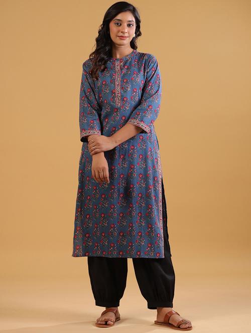 women floral three quarter sleeve straight kurta - 21642086 - Very Small Image - 1
