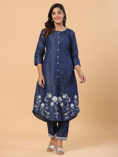 women embroidered three quarter sleeve a-line kurta - 21642087 - Very Small Image - 1