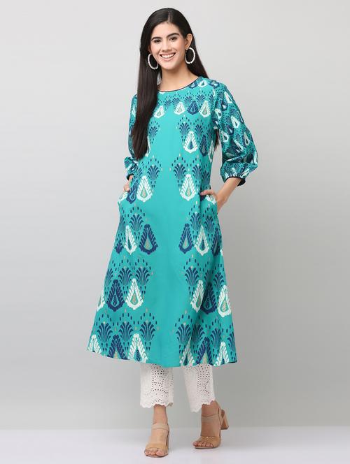 women printed three quarter sleeve a-line kurta - 21642089 - Very Small Image - 1