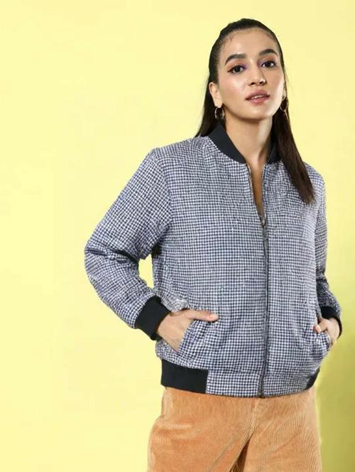 women checkered long sleeve regular jacket - 21642333 - Very Small Image - 1