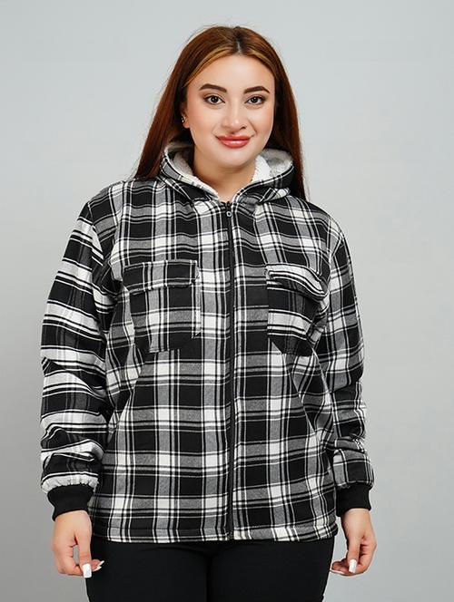 women checkered long sleeve regular hooded jacket - 21642398 - Very Small Image - 1
