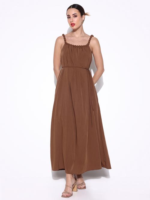 women solid shoulder strap fit & flare dress - 21643143 - Very Small Image - 1