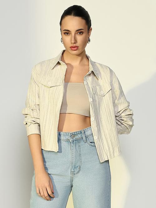women solid collared cropped jacket - 21643172 - Very Small Image - 1