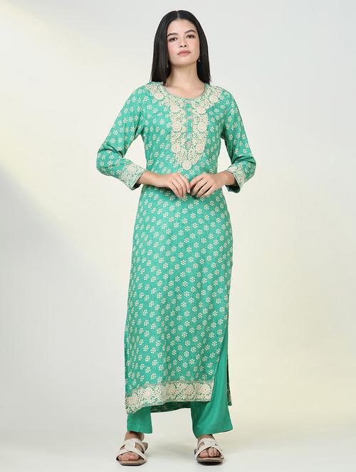women printed long sleeve kurta pant set - 21643206 - Very Small Image - 1
