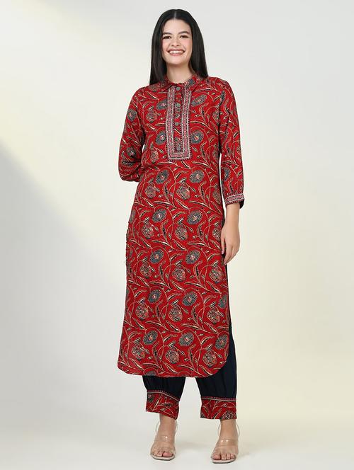 women red floral printed kurta salwar set - 21643209 - Very Small Image - 1