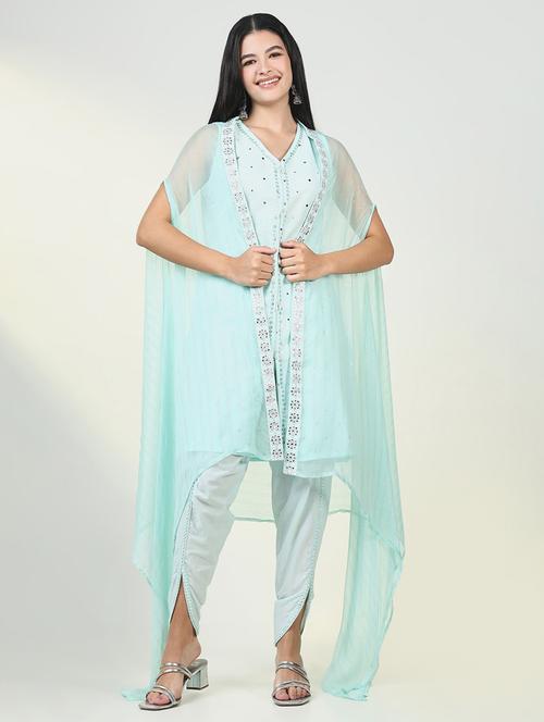 women light blue sequin work dhoti kurta set with dupatta - 21643220 - Very Small Image - 1