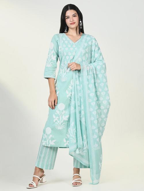 women three quarter sleeve kurta pant with dupatta set - 21643242 - Very Small Image - 1