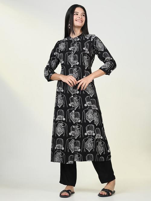 women black abstract printed kurta pant set - 21643243 - Very Small Image - 1