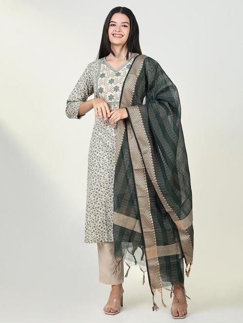 women three quarter sleeve kurta pant with dupatta set - 21643244 - Very Small Image - 1