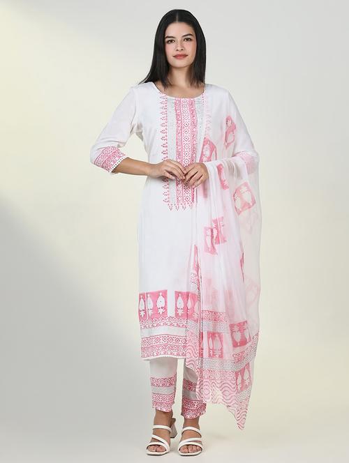women three quarter sleeve kurta pant with dupatta set - 21643246 - Very Small Image - 1