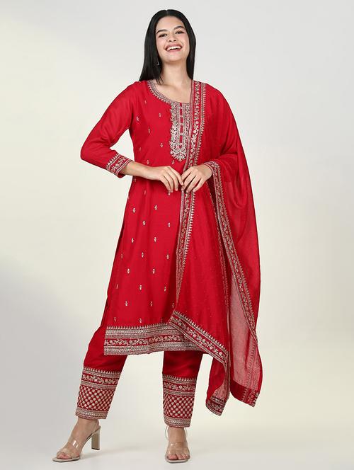 women three quarter sleeve kurta pant with dupatta set - 21643255 - Very Small Image - 1