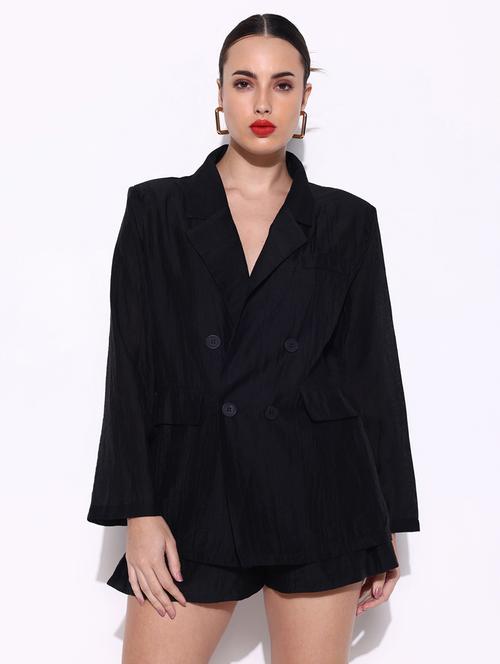women solid blazer and shorts co-ord set - 21643300 - Very Small Image - 1