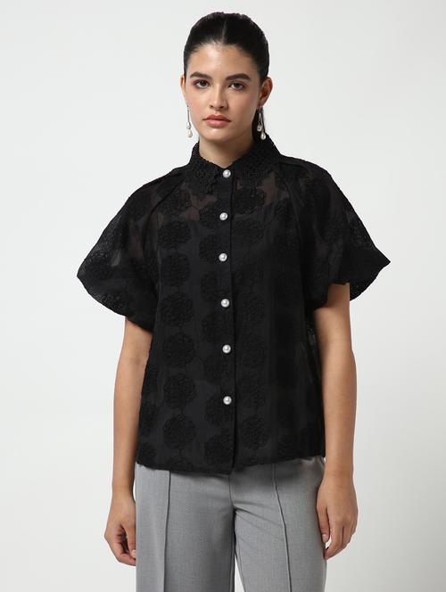 women lace deatiled collared puff sleeves shirt with slip - 21643311 - Very Small Image - 1
