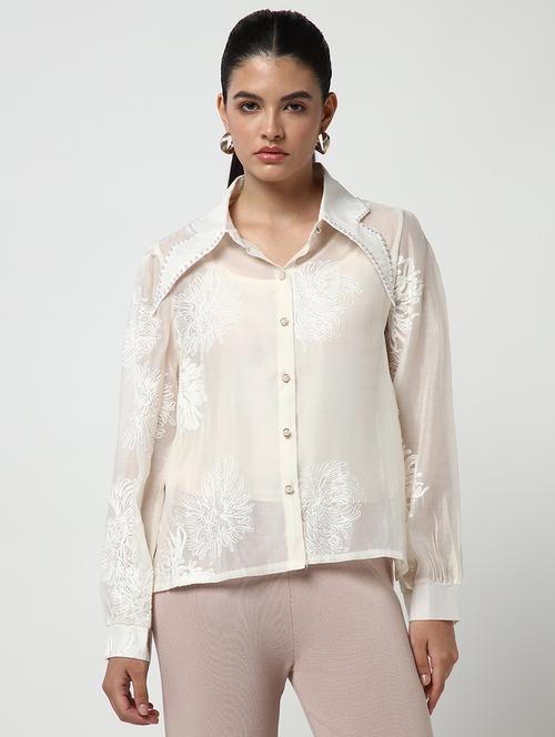 women embroidered collared long sleeves shirt with slip - 21643314 - Very Small Image - 1
