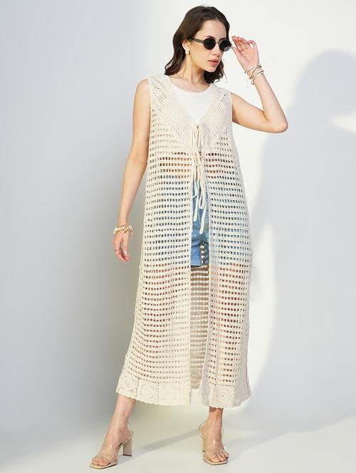 Women Crochet Detailed Sleeveless Long Shrug - 21643329 - Very Small Image - 1
