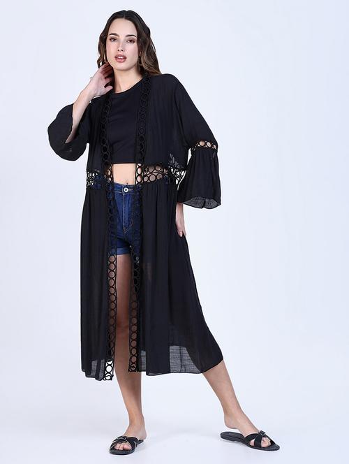 women lace detailed sleeveless long shrug - 21643332 - Very Small Image - 1