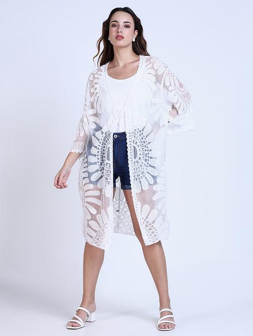 women lace detailed sleeveless long shrug - 21643339 - Very Small Image - 1