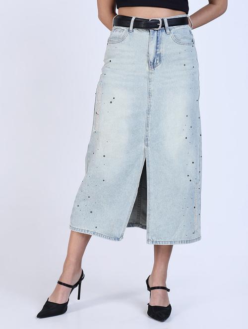women solid high rise denim a-line skirt - 21643353 - Very Small Image - 1