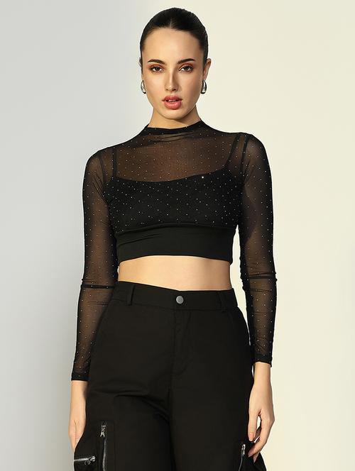 women black long sleeve crop top - 21643370 - Very Small Image - 1