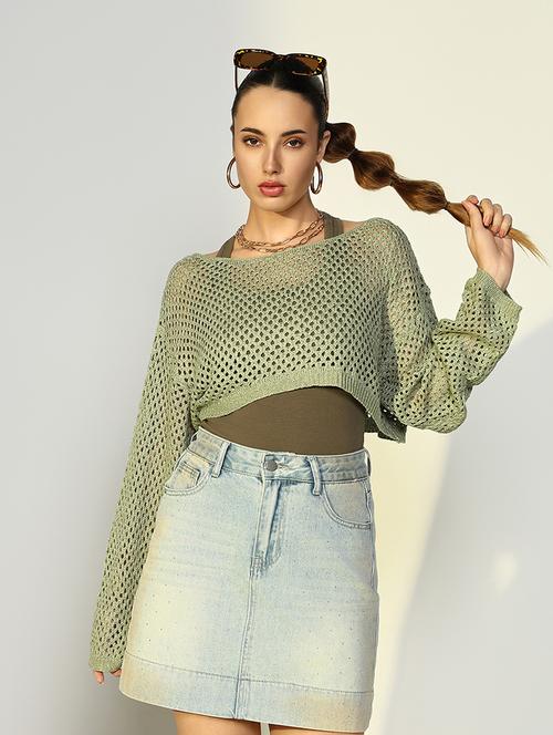 women crochet detailed long sleeves top with slip - 21643380 - Very Small Image - 1