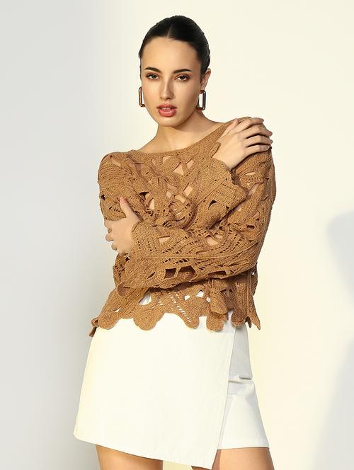 women crochet detailed long sleeves top - 21643381 - Very Small Image - 1