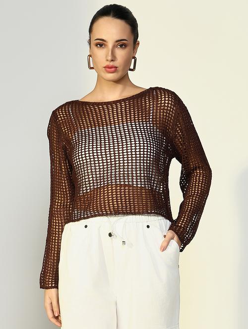 women crochet detailed long sleeves top - 21643388 - Very Small Image - 1