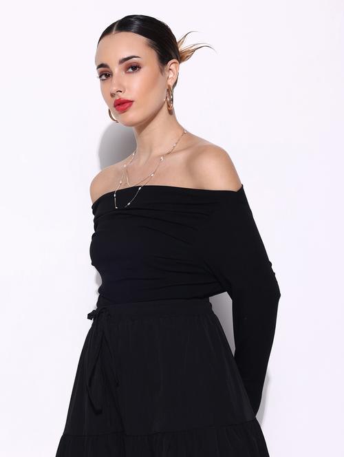 women solid off shoulder long sleeves top - 21643403 - Very Small Image - 1