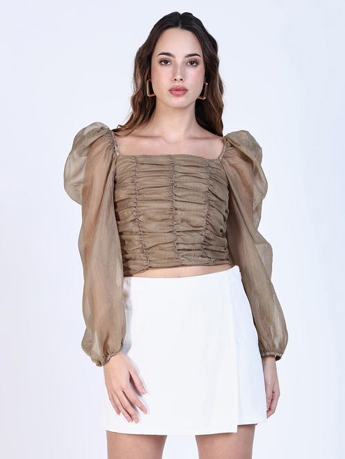 Women Solid Puff Sleeves Crop Top - 21643426 - Very Small Image - 1