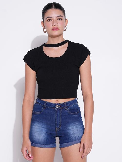 women solid chocker neck regular top - 21643429 - Very Small Image - 1