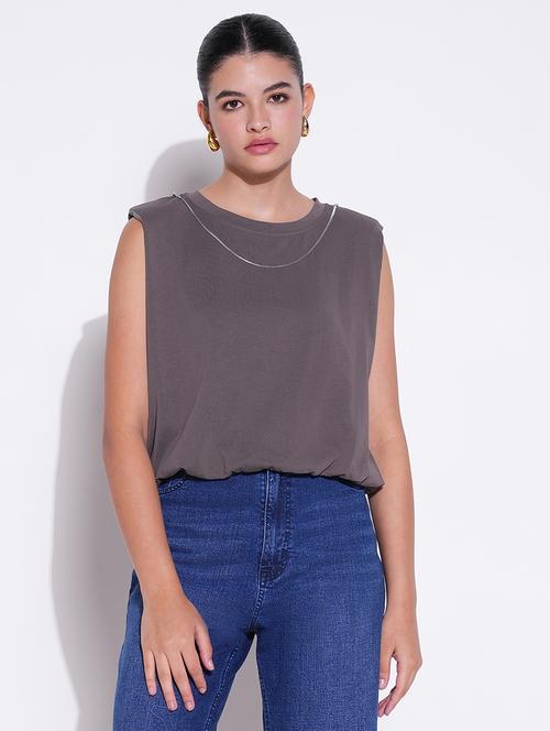 women grey solid sleeveless top - 21643445 - Very Small Image - 1