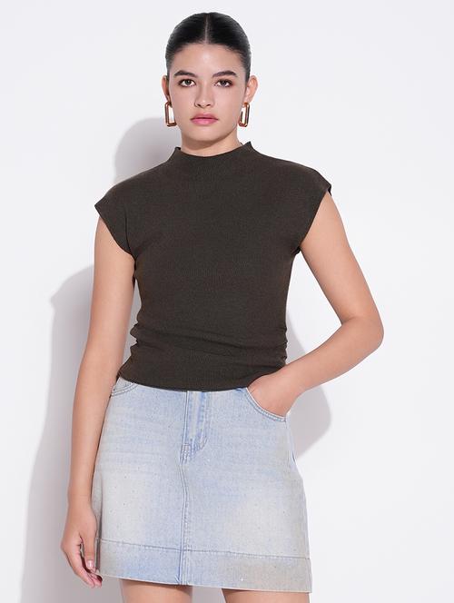 women solid mock neck sleeveless regular top - 21643453 - Very Small Image - 1