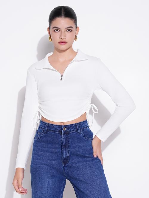 women white solid long sleeve crop top - 21643460 - Very Small Image - 1