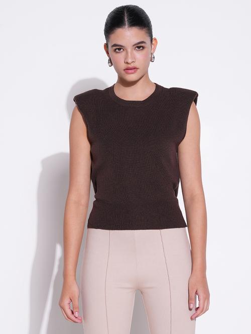 women brown solid sleeveless top - 21643474 - Very Small Image - 1