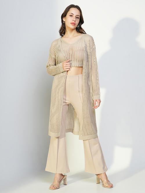 women crochet detailed sleeveless top with long shrug - 21643479 - Very Small Image - 1