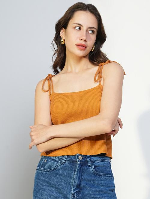 women solid shoulder strap neck top - 21643491 - Very Small Image - 1