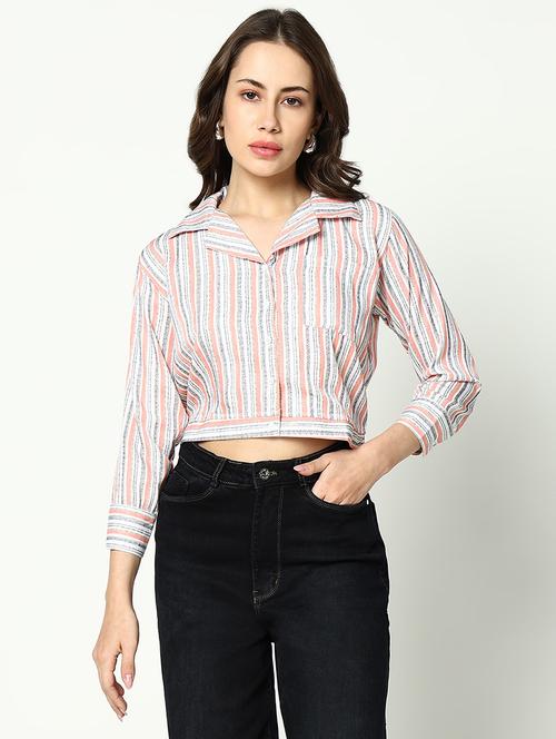 women stripes printed long sleeve shirt top - 21643500 - Very Small Image - 1