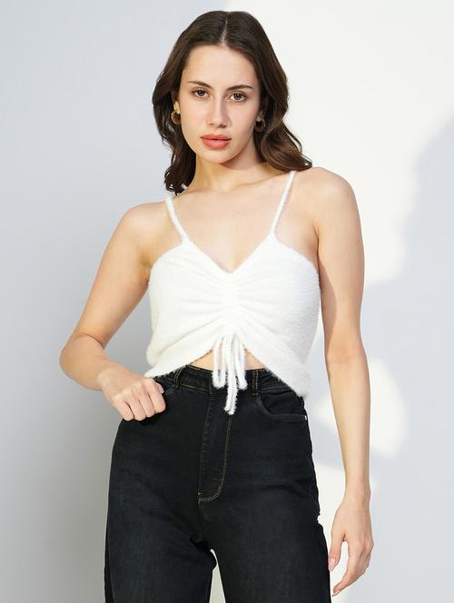 women white solid shoulder strap top - 21643507 - Very Small Image - 1